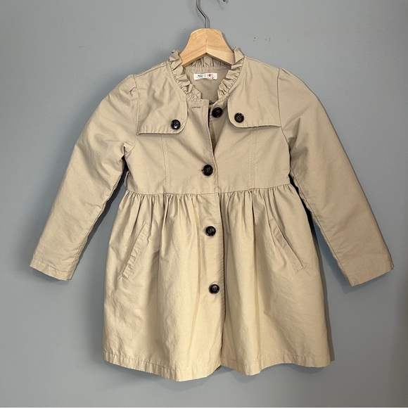 Mae Li Rose Girls Size 6/7 Tan Beige Trench Coat Flared Jacket - Picture 1 of 9